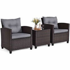 3PCs Outdoor Furniture Wicker Bistro Set Rattan Table & Chairs Patio Lounge Sofa
