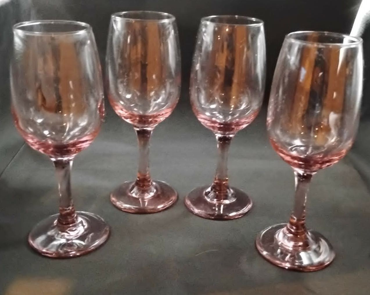 Set of 4 Vintage LIBBEY Premiere Pink Plum Rose Teardrop  Wine Glasses Goblets