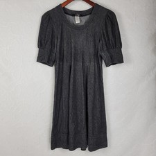 JFW Womens Dress Size M Black Chambray Short Puff Sleeve Round Neckk A-Line Mini