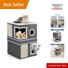 Durable Grey Cat House: 2 Large Cat Bed Cubes   Perfect for Multiple Cats