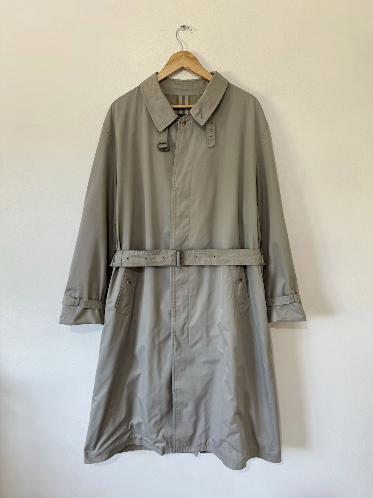 Cappotto Burberry uomo anni '70 balmacaan tutto originale beige nova check cintura 46R