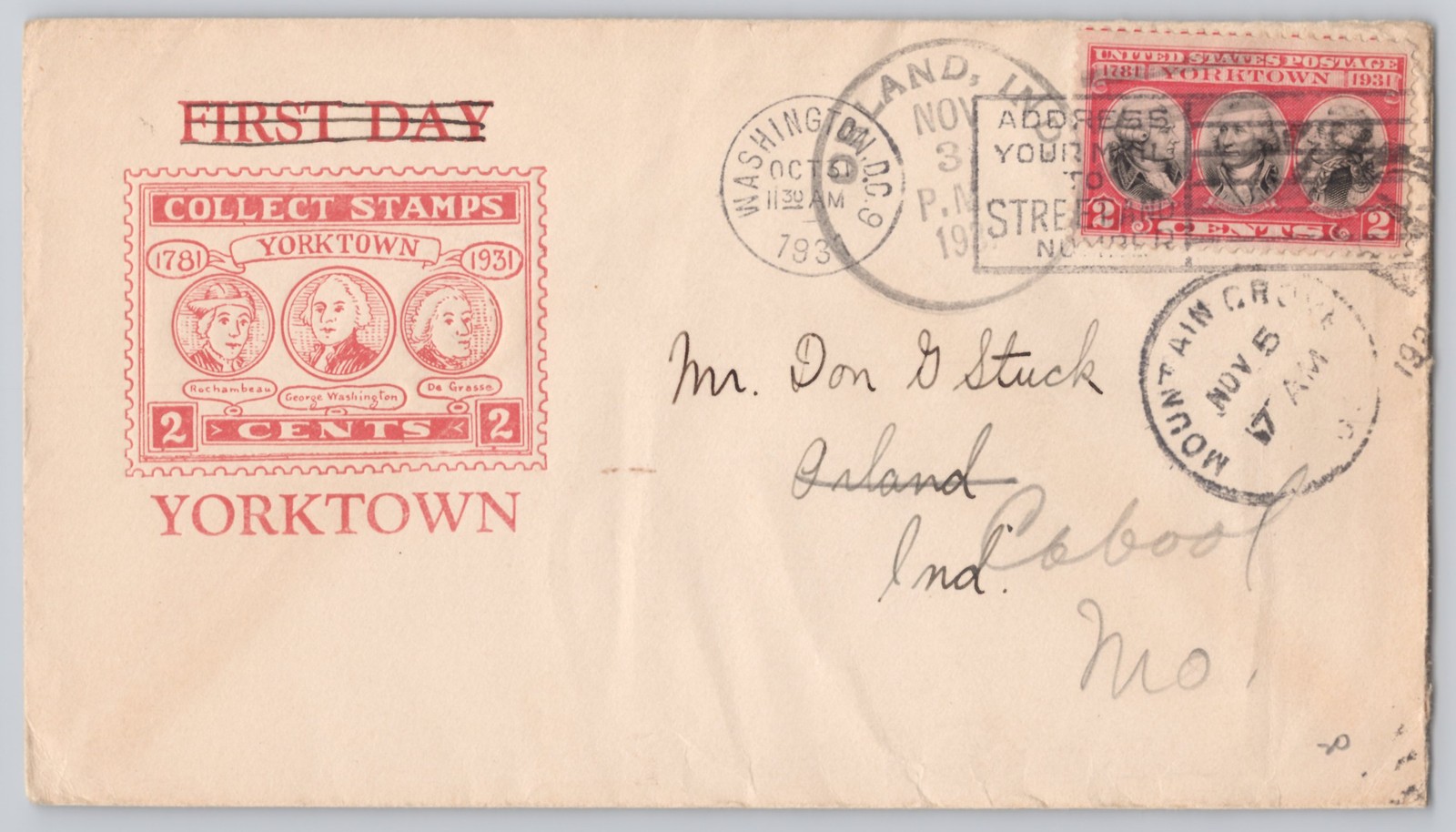 Yorktown, VA Collect Stamps 2c cachet 1931