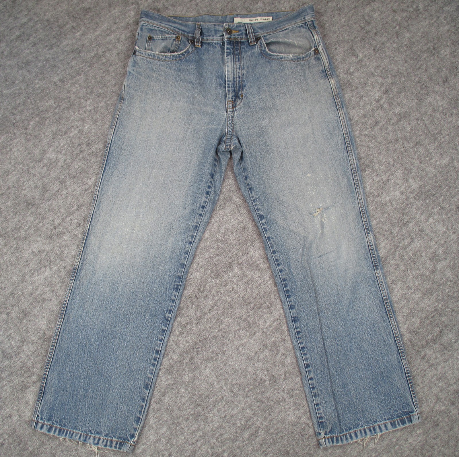 DKNY Jeans Mens Jeans 33x30 Blue Straight Leg Distressed Denim Y2K 100% Cotton