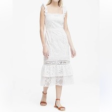 Banana Republic women’s EYELET PINAFORE MIDI Ruffle cotton DRESS Sz 6 summer