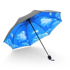 Blue Sky White Clouds Painting Inside Umbrella Men And Women Flower Sun Anti-uv
