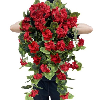 Artificial Geraniums Hanging Bundles Full Blooms Silk Flower Plants Geranium ...