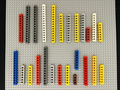Lot Of 25 Random Color Lego Technic Bricks 1X6 1X8 1X10 1X12 1X14