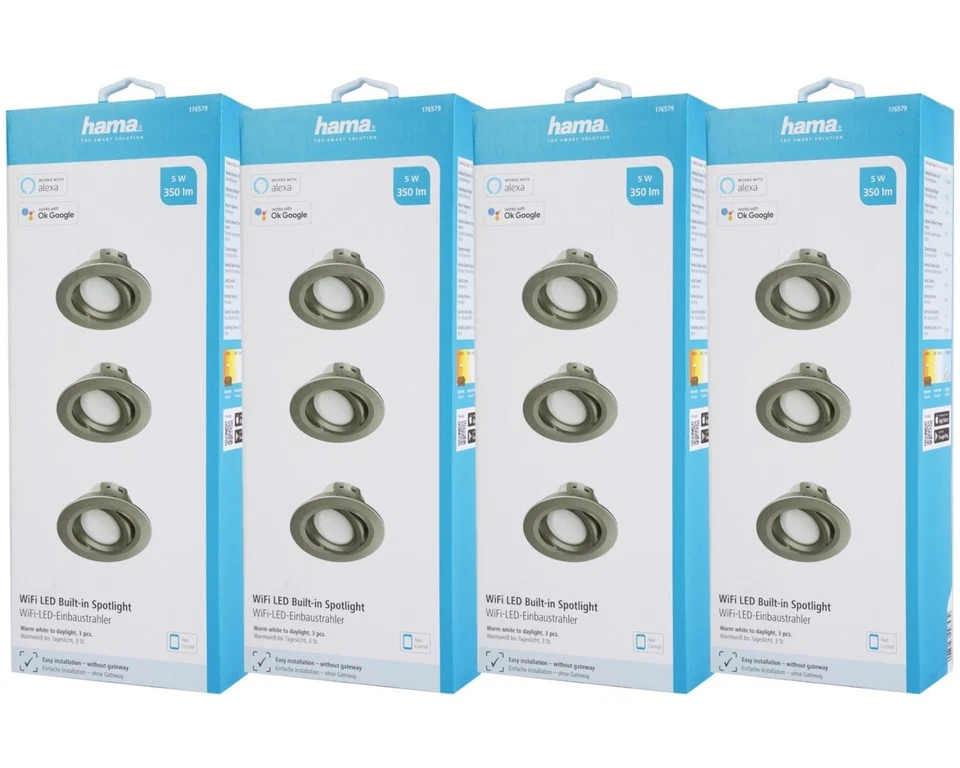 12x Hama WiFi LED Einbaustrahler 5W / 32W Nickel WLAN Einbauspot App-Steuerung - Bild 2 von 4