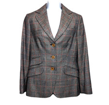 Brooks Brothers Saxon Wool Blazer Jacket Womens 6 Houndstooth Plaid Silk Lining
