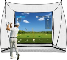Golf Simulator Cage with Side Barriers Impact Screen 10x8 FT Golf Net with ...