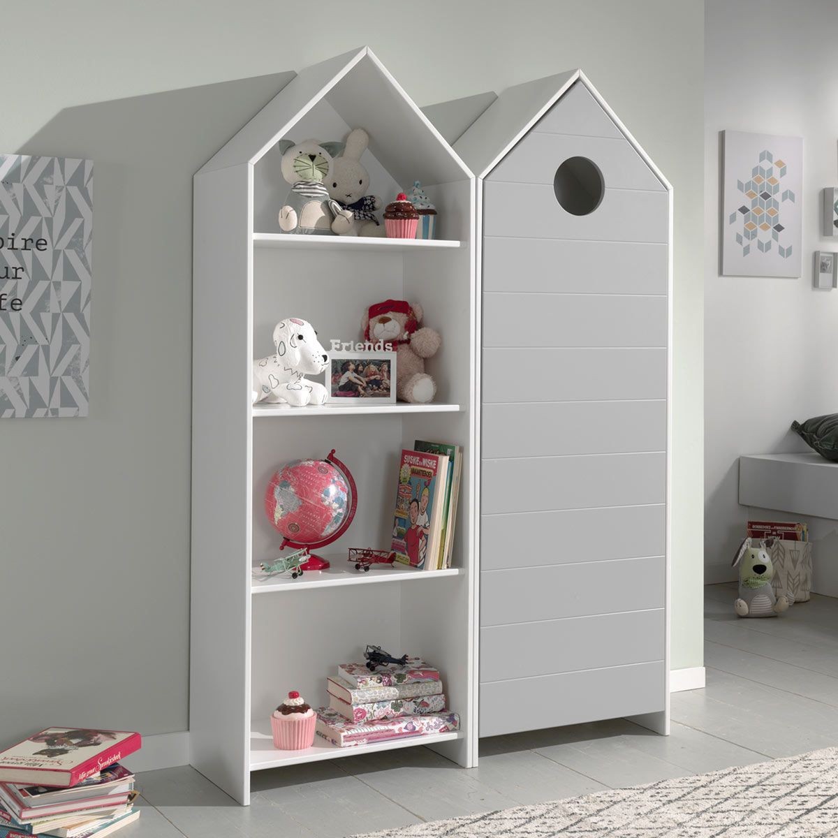 Étagère & Armoire Haute Casami 171cm Finition Blanc et Gris