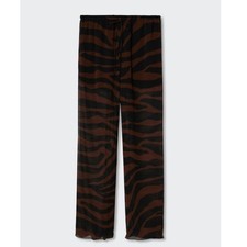 Mango Animal Print Brown & Black Striped Sheer Straight Pants Size Large