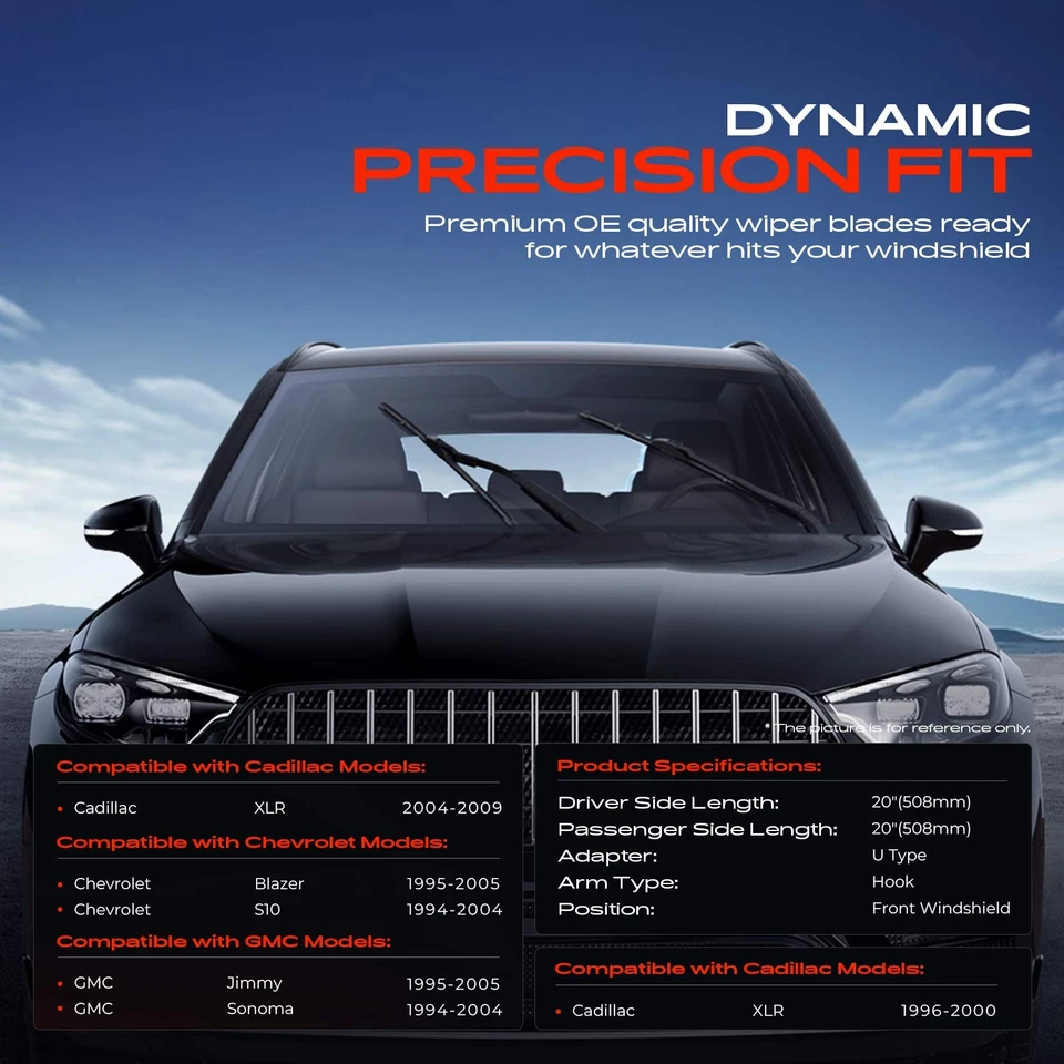 2x Limpiaparabrisas delantero de 20" y 20" para Cadillac Chevrolet GMC Oldsmobile Foto 2 de 4