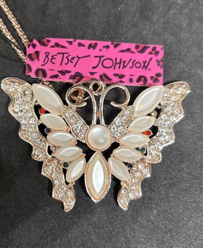 Betsey Johnson Large Opals And Crystals Gold BUTTERFLY Pendant NECKLACE NWT - Picture 5 of 11