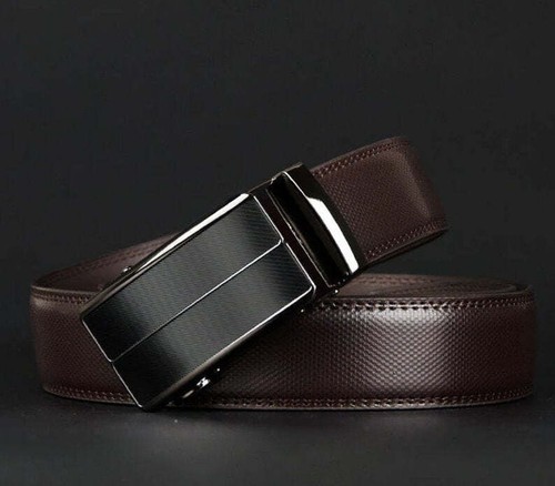 OSKA Men’s Belt Genuine Cow Leather Automatic Ratchet Buckle Brown - Gift Box - Picture 4 of 10