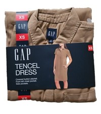 GAP Relaxed Fit Tencel Dress Tan Side Pockets Women's Size Extra Small NEW