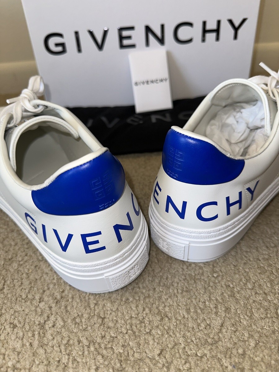 $675 Givenchy City Sport Rear Logo Print Sneakers - WHT/BLUE