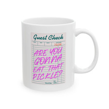 Divertida taza de café “¿Vas a comer ese pepinillo?” Taza de cerámica con diseño de cheques de invitados
