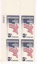 STAMP US SCOTT 1249 "Register Vote" 5 CENT 1964 MNH PB OF 4 UL - E