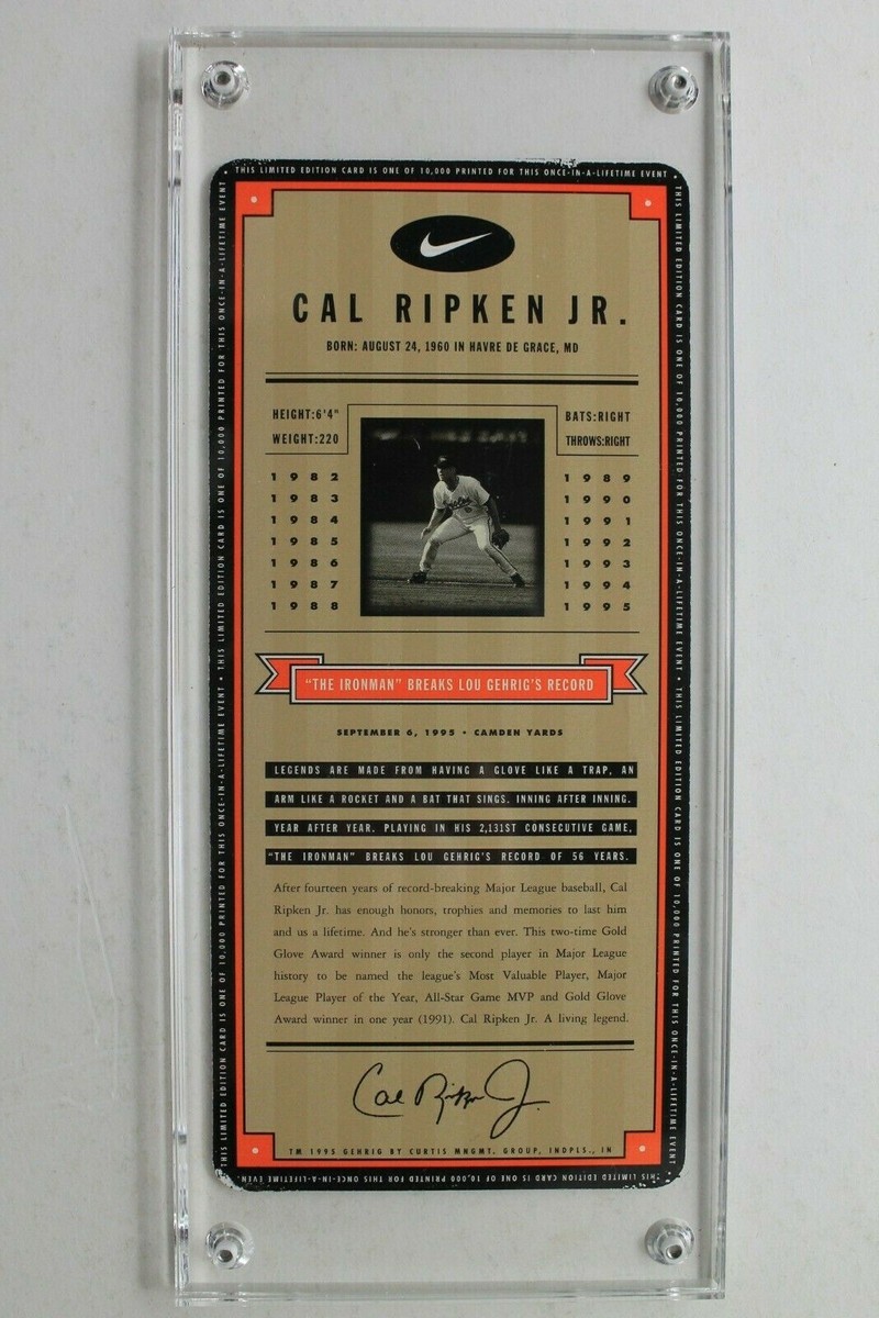 CAL RIPKEN 2131 BREAKS LOU GEHRIG'S RECORD @ CAMDEN YARDS SEPT 6