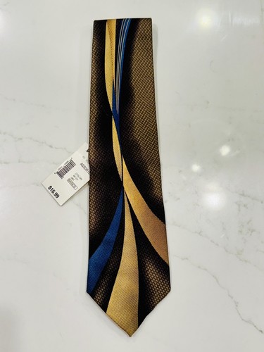 HILL & ARCHER Hand Made 100% Silk Tie (Necktie), 58"L x 4"W, Brown w/ Blue & Tan - Picture 4 of 9