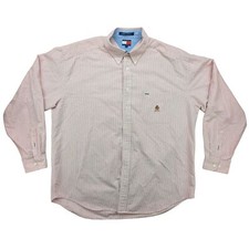 Tommy Hilfiger Shirt Mens XL Red White Striped Button Down Crest Logo Classic