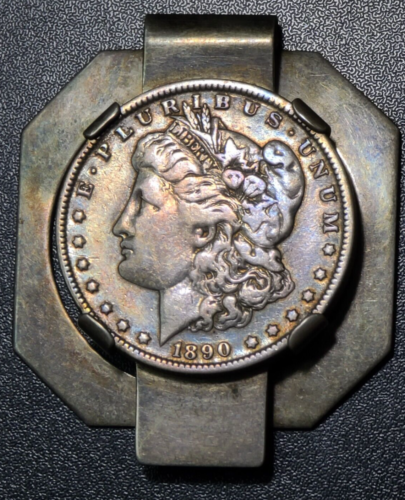 1890 O Morgan Silver Dollar (Rainbow Tone) in Cartier Sterling Silver Money Clip