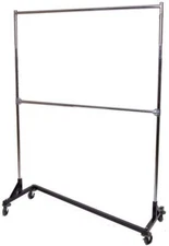 Commercial Grade Rolling Z Garment Rack with Black Nesting Base, Double Bar and 