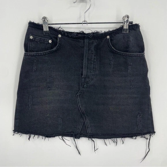 BDG Urban Outfitters Black Cotton Jeans Skirt Size Small Distressed Bottom Hem