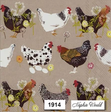 (1914) TWO Individual Paper LUNCHEON Decoupage Napkins - CHICKENS HENS ROOSTERS
