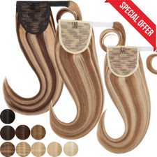 8A Clip In Thick Ponytail Wrap Around Pony Tail Extensions 100 Human Hair Real
