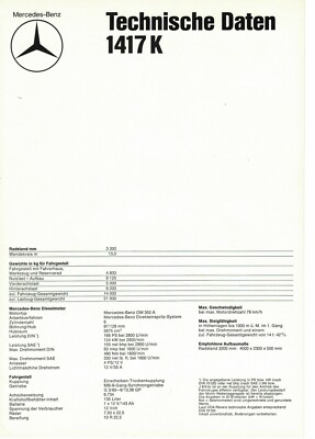 Mercedes Benz 1417 Technical Data Brochure Lorry Truck IN GERMAN 7395F