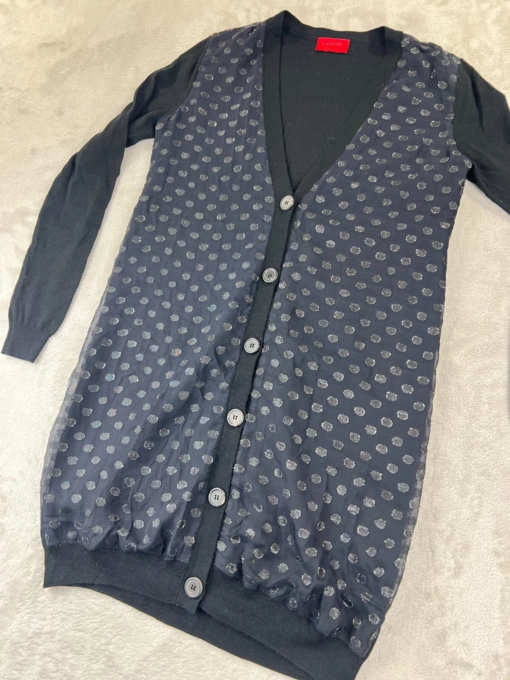Cárdigan Suéter Lanvin River 2011 Lunares Transparentes M Largo Lana Seda Hecho en Italia Foto 2 de 4