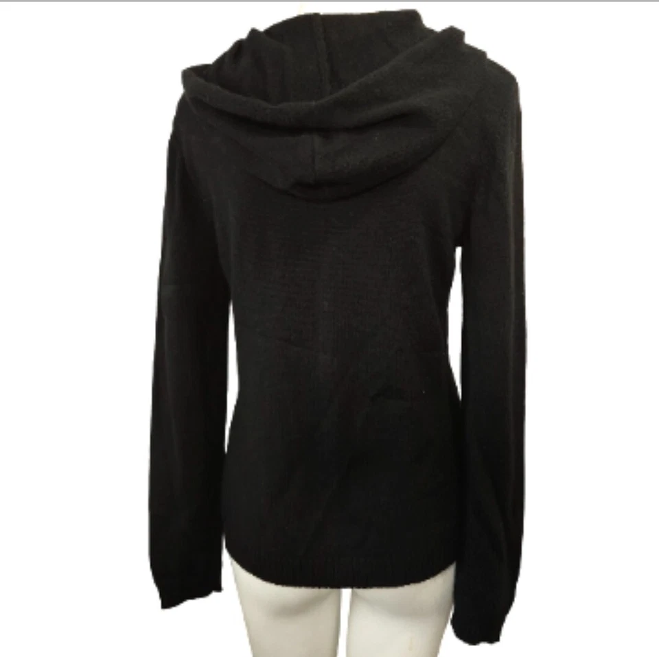 Jones New York Womens Sweater Jacket Sz M Black Hooded Bead Bling Full Zip Soft - Image 2 of 4