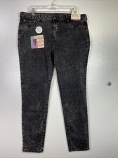 Vtg New Stretch Jeans 16 Faded Glory Black Skinny Mid rise Jegging distressed