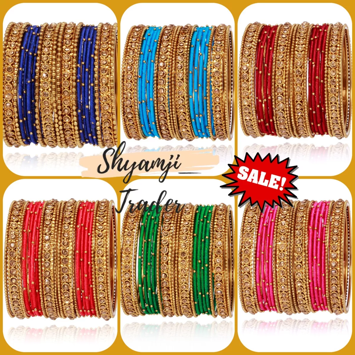 Indian Pakistani Silk Thread Bangle Crystal Metal Ball Costume jewelry Set