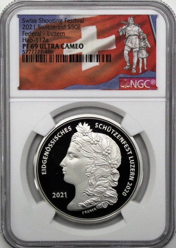 2021 Switzerland Swiss Shooting Festival Silver 50F Hab-112a NGC PF69 UCAM