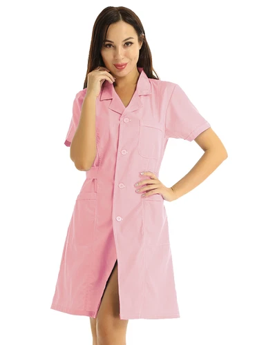 Solid Lab Coat Medical White Women Nurse Scrubs Doctor Gown Jacket Uniform Dress - Picture 33 of 78