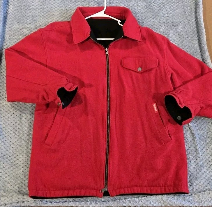 Vintage Marlboro Red Black Reversible Wool Fleece Full Zip Jacket