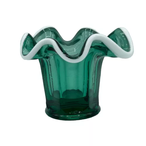 Fenton Art Glass Teal Ruffled Top Hat Vase Made In 2000
