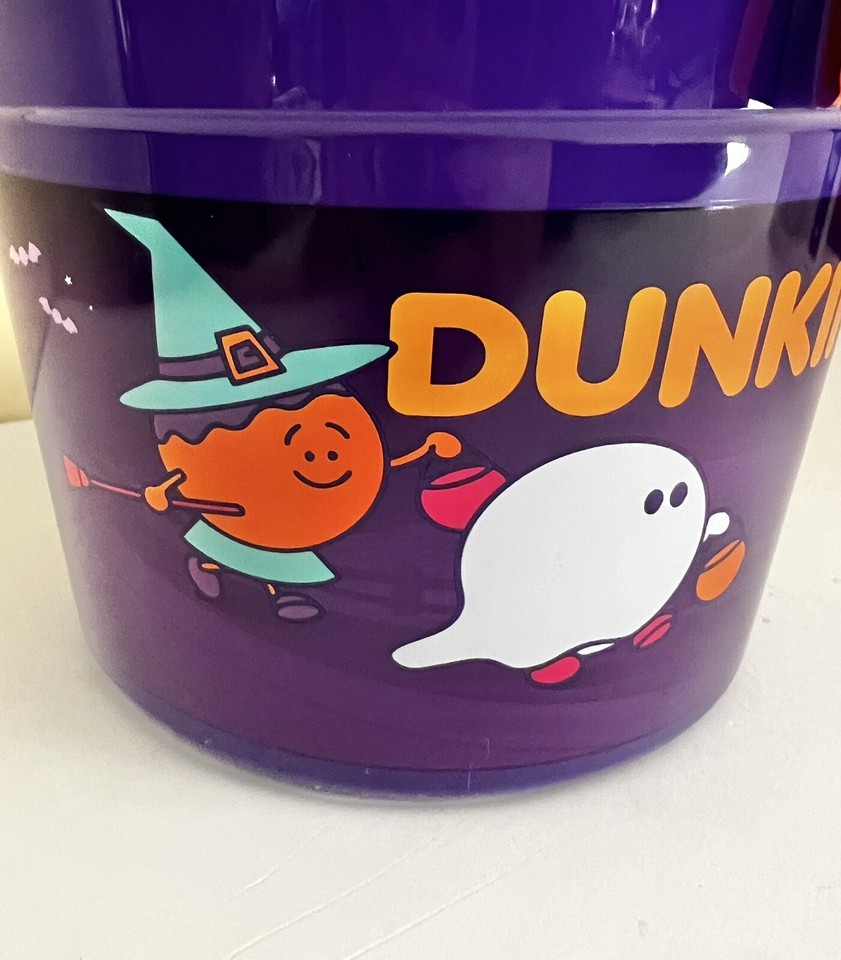  new 2024 dunkin donuts halloween bucket with lid handle purple boo