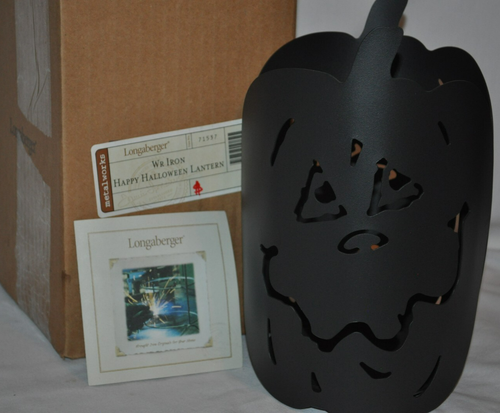 Longaberger Kürbis Schmiedeeisen Happy Halloween Jack-O Windlicht Kerzenhalter MIB