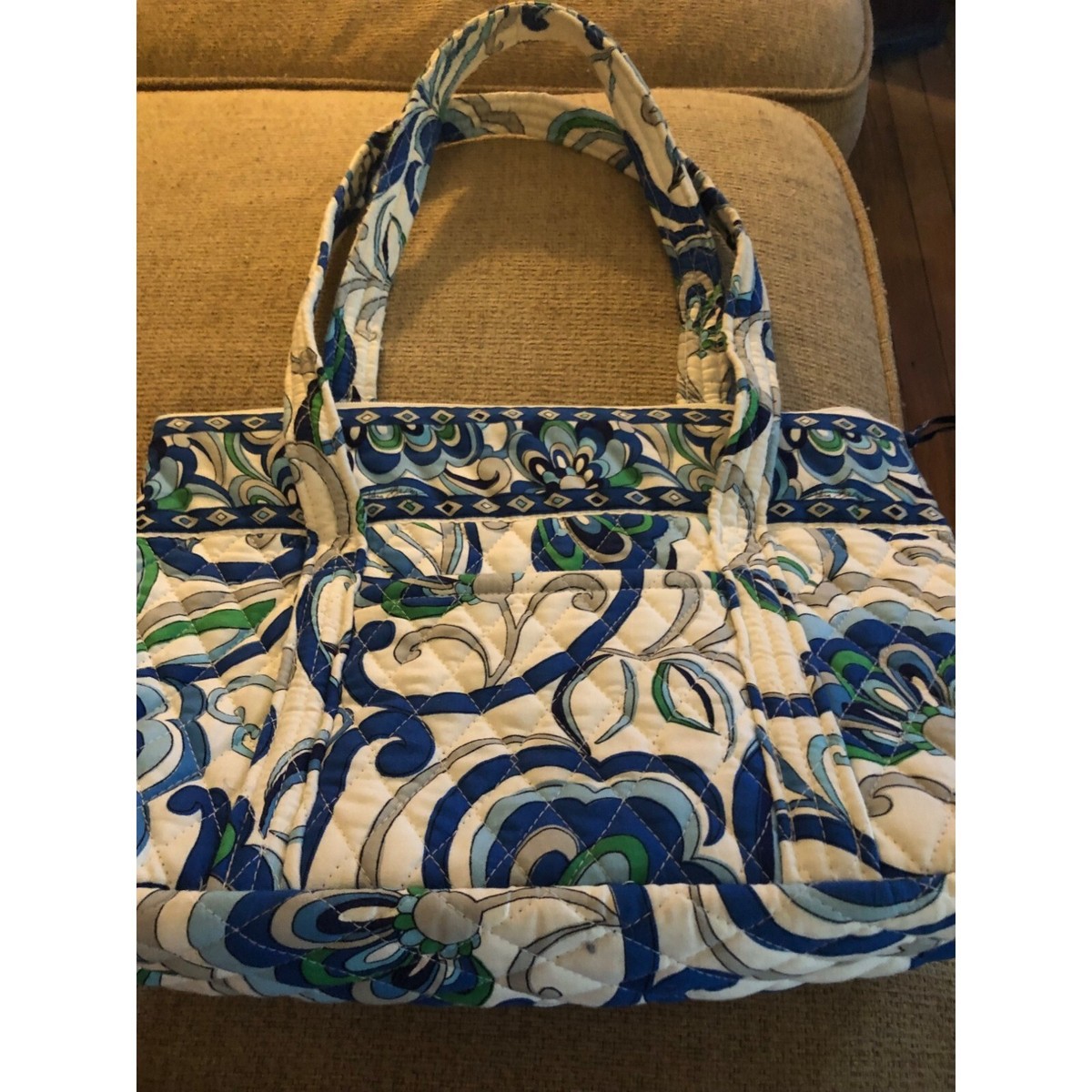 Vera Bradley Mediterranean Blue White Shoulder Bag Tote Retired