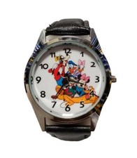 Mickey Mouse And Friends Themed Black Leather Band Wrist Watch