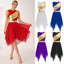 Women's Asymmetrical Praise Dance Dress Sleeveless Metallic Lyircal Dance Dress