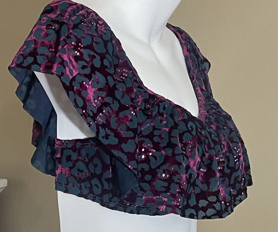 Traje de baño Betsey Johnson púrpura terciopelo agotado volantes bandeau mediano Foto 2 de 4