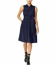 Maison Jules Womens Navy Blue Tencel A Line Utility-Pocket T Shirt Dress Size L