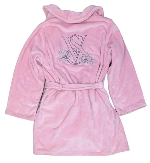 VICTORIA'S SECRET COZY SHORT PLUSH BATH ROBE DUSK LOGO PINK XS/S M