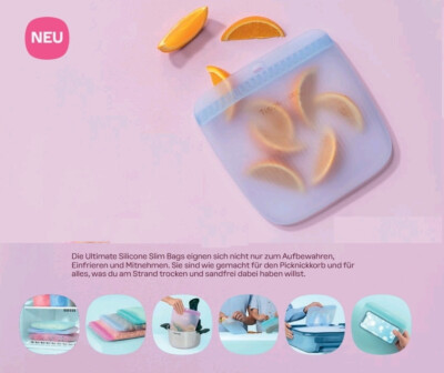 Tupperware Ultimate Silicone Slim Bag M 980ml blau Zippbeutel