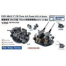 BUNKER Studio 1/350 USN Mk33 3"/50 Twin AA Gun& SPG-34 Radar 3D Print set